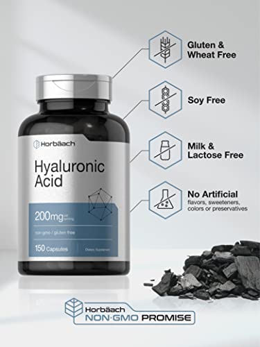 Hyaluronic Acid Supplement | 200 mg | 150 Capsules | Non-GMO and Gluten Free Supple Horbäach