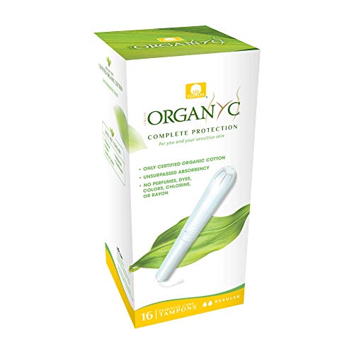 ORGANYC Hypoallergenic 100% Organic Cotton Internal Tampons with Applicator, REGULAR, 16-count Organyc
