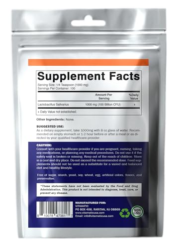 Vitamatic Lactobacillus Salivarius Probiotic Powder - Digestive Support - 100 Gram Vitamatic