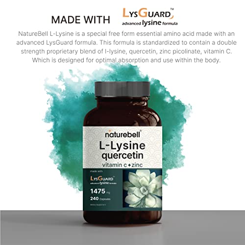 NatureBell L-Lysine 1000mg + Quercetin 250mg Supplement, 240 Capsules, Free Form NatureBell
