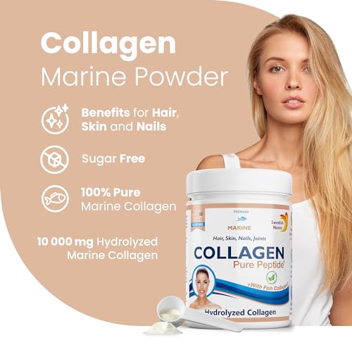 Swedish Nutra Powder Marine Collagen - Pack of 300g, 30 Day Supply | Minimize Fine Lines, Wrinkles & Improve Skin Elasticity | High Absorption Rate Swedish Nutra