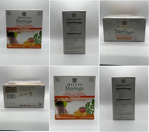 Hyleys Tea Moringa Oleifera with Mango Flavor - 50 Tea Bags (6 Pack - 300 Tea Bags total) (Miracle Tree Tea) HYLEYS