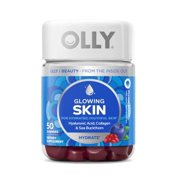 OLLY Glowing Skin Gummy, 25 Day Supply (50 Count), Plump Berry, Hyaluro OLLY