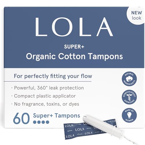 LOLA Organic Cotton Tampons, 60 Count - Super Plus Tampons, Period Feminine Hygiene Products LOLA