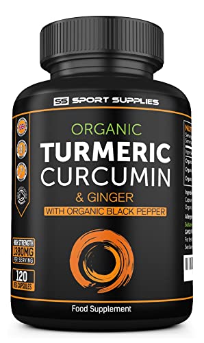 Organic Turmeric Capsules High Strength and Black Pepper with Active Curcumin 