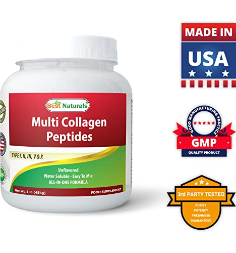 Best Naturals Multiple Collagen Peptides Protein Type I, II III, V & X Collagen unflavored 1 Pound Best Naturals