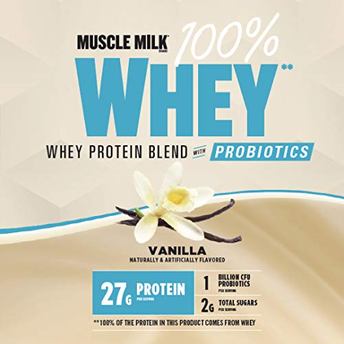 Muscle Milk 100% Whey With Probiotics Protein Powder, Vanilla, 1.85 Pound, 23 Servings Muscle Milk