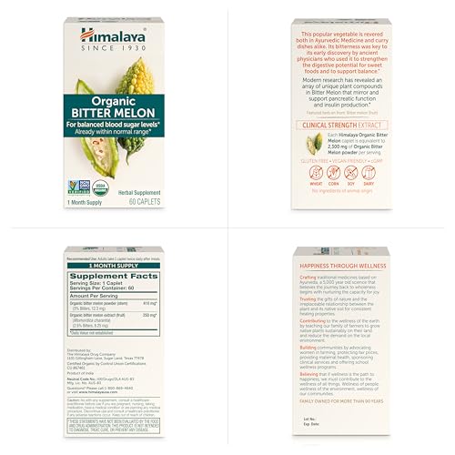 Himalaya Organic Bitter Melon for Glucose Metabolism, 660 mg, 60 Caplets, 1 Month Supply Himalaya