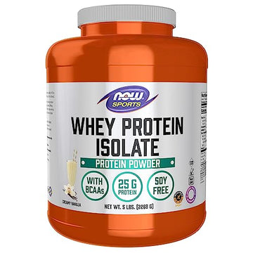 NOW Sports Nutrition, Whey Protein Isolate, 25 g With BCAAs, Creamy Vanilla Powder
