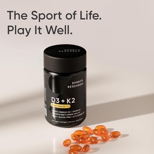 Sports Research Vitamin D3 + K2 with 5000iu of Plant-Based D3 & 100mcg of Vitamin Sports Research
