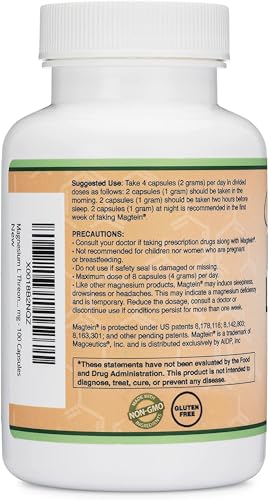 Magnesium L Threonate Capsules (Magtein) – High Absorption Supplement – Bioavailable Double Wood Supplements