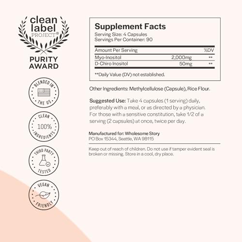 Myo-Inositol & D-Chiro Inositol Capsules, 90-Day Supply, 40:1 Ratio for Hormonal Balance Wholesome Story