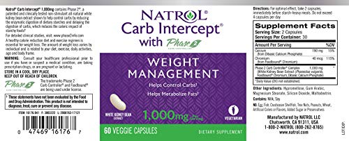 Natrol Carb Intercept with Phase 2 Carb Controller Capsules, White Kidney (Pack of 12) Natrol