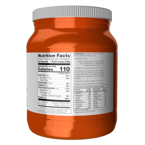 NOW Sports Nutrition, Whey Protein Isolate, 25 g With BCAAs, Unflavored Powder NOW