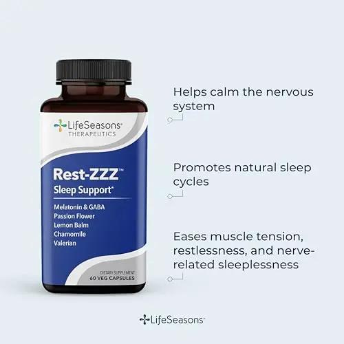 Rest-ZZZ - Powerful Sleep Support Supplement - Fall Asleep & Stay Asleep - Calms Nervous System - Naturally Ease Muscle Tension & Restlessness - Low Dose Melatonin GABA & Chamomile - 60 Capsules