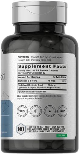 Stabilized R-Lipoic Acid 300mg | 60 Capsules | with Biotin Optimizer | Non-GMO, Gluten Horbäach