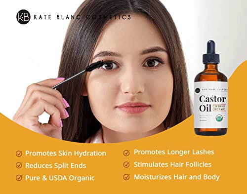 Kate Blanc Cosmetics Organic Castor Oil (4oz). 100% Pure, Cold Pressed, Hexane Free in a Glass Bottle Kate Blanc Cosmetics