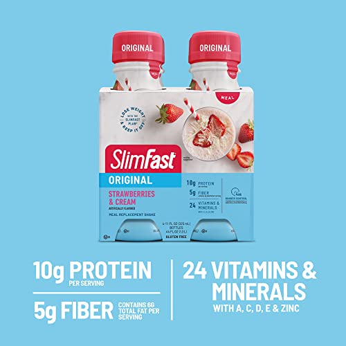 SlimFast Meal Replacement Shake, Original Strawberries & Cream, 10g of Ready to Drink Protein SlimFast