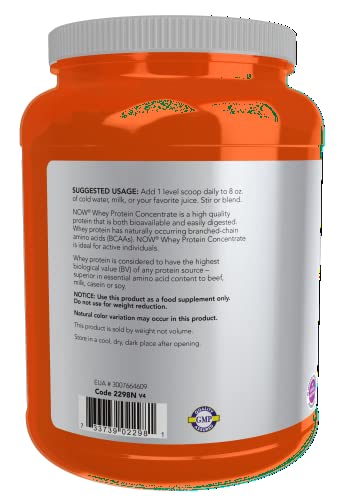 NOW Sports Nutrition, Whey Protein Concentrate, 24 g With BCAAs, Unflavored Powder NOW