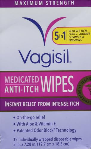 Vagisil Anti-Itch Medicated Feminine Intimate Wipes for Women, Maximum Strength, Gynecologist Tested Vagisil