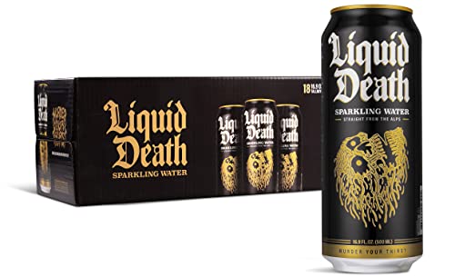 Liquid Death Sparkling Mountain Water, 16.9 oz Tallboys (18-Pack)