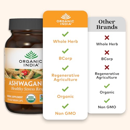 ORGANIC INDIA Ashwagandha Herbal Supplement - Vegan, Gluten-Free, Kosher ORGANIC INDIA