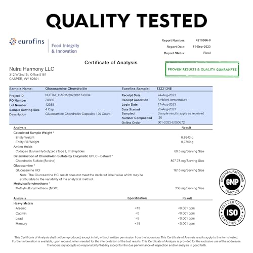 Glucosamine | Chondroitin | MSM | Collagen - 2800 mg Joint Support Supplement NUTRAHARMONY