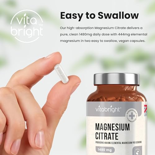 Magnesium Citrate - 1480mg High Strength - 240 Capsules (4 Month Supply) - Vegan VitaBright