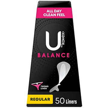 U by Kotex Balance Daily Wrapped Thong Panty Liners, Light Absorbency, Regular Length, 50 Count