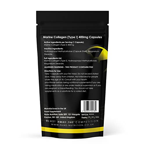 Nuke Nutrition Marine Collagen Capsules - 400mg - 60 Capsules - High Strength Collagen Nuke Nutrition