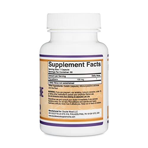 Pterostilbene Supplement 100mg Capsules (Third Party Tested) Manufactured in The USA Double Wood Supplements