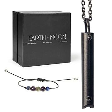 Mindful Breathing Necklace for Anxiety Stress Relief - Earth and Moon Stainless Steel Anxiety