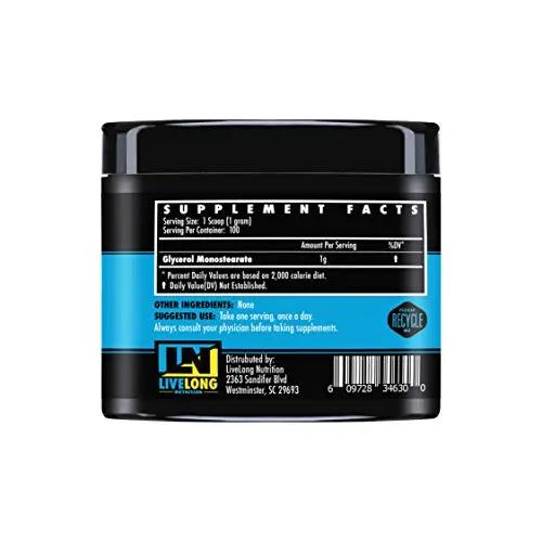 LiveLong Nutrition Glycerol Monostearate GMS Powder - Hydration, Endurance, Muscle LiveLong Nutrition
