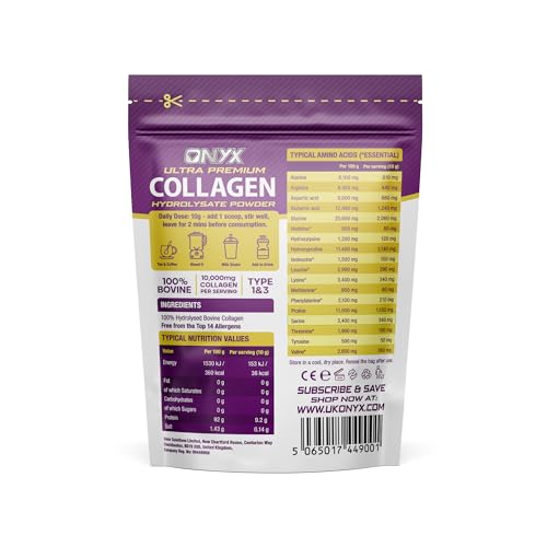Premium Collagen Powder (Type I, III) Hydrolysed Bovine Collagen Peptides Powder - Halal Certified ONYX INGREDIENTS 101