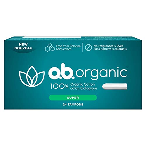 o.b. Organic Tampons, Made with 100% Organic Cotton, Proven 8 Hour Leak Protection, Super, 24 Count o.b.