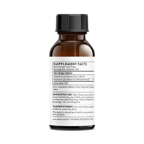 THORNE Vitamin D + K2 Liquid with a metered Dispenser - Vitamins D3 and K2 to Support THORNE