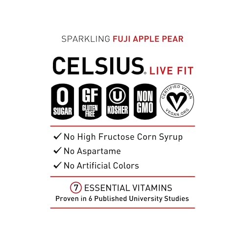 CELSIUS Sparkling Fuji Apple Pear, Functional Essential Energy Drink 12 Fl Oz (Pack of 12) CELSIUS