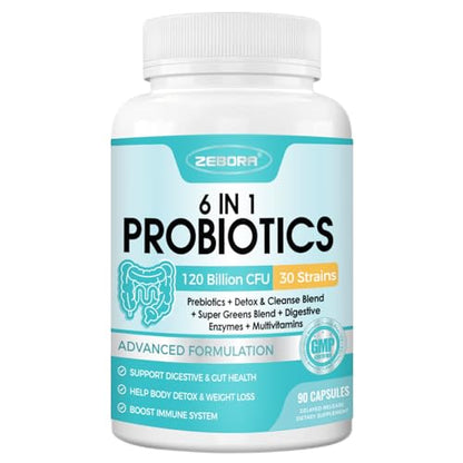 ZEBORA Probiotics for Women-Men Digestive Health with 120 Billion CFUs, Mens-Womens
