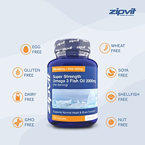 Omega 3 Fish Oil 2000mg, EPA 660mg DHA 440mg per Daily Serving. 120 Capsules Zipvit
