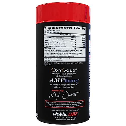 Insane Labz Kill H20, AMPiberry Infused Diuretic, Reduce Water Retention and Bloating Relief Insane Labz