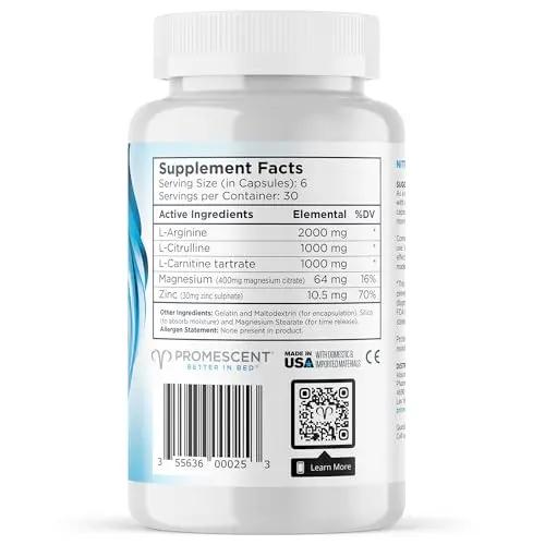 Promescent VitaFLUX Women's Nitric Oxide Booster Supplement, Boost Energy & Performance - Therapeutic Dose of Essential Amino Acids L Arginine, L Citrulline, L Carnitine, Zinc (180 Capsules)