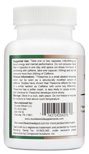 Theacrine (Teacrine) 100 Mg, 60 Capsules - Energy and Focus Supplement (Similar to Caffe Double Wood Supplements
