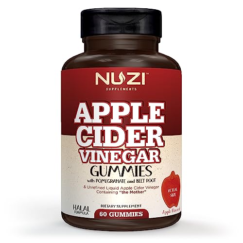 NUZI Apple Cider Vinegar Gummies with Pomegranate & Beetroot | 500 mg | Certified Halal 