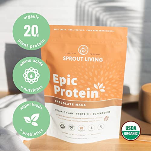 Sprout Living Epic Protein, Plant Based Protein & Superfoods Powder, Chocolate Maca Sprout Living