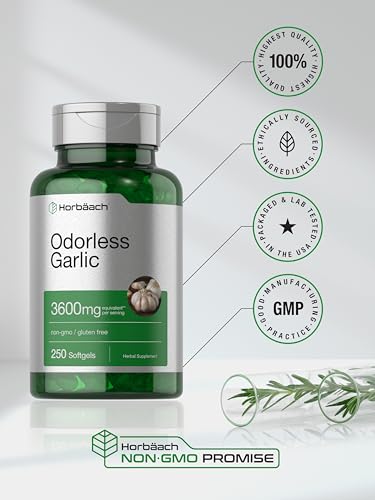 Odorless Garlic Softgels | 250 Count | Ultra Potent Garlic Extract | Non-GMO & Gluten Free Horbäach