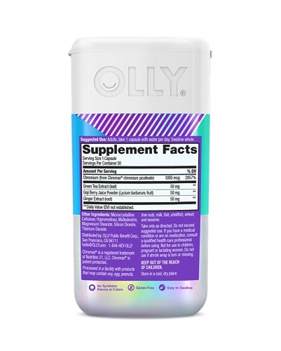 OLLY Combat Cravings, Metabolism & Energy Support Supplement,1000 mcg Chromium OLLY