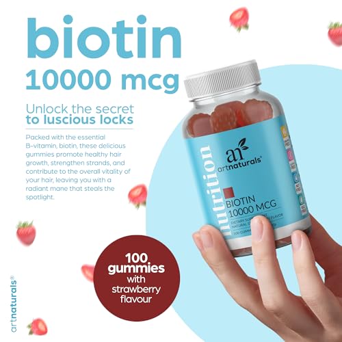 Artnaturals Biotin Gummies for Hair Growth - (100 Gummies - 10000mcg) - Natural Strawberry Artnaturals