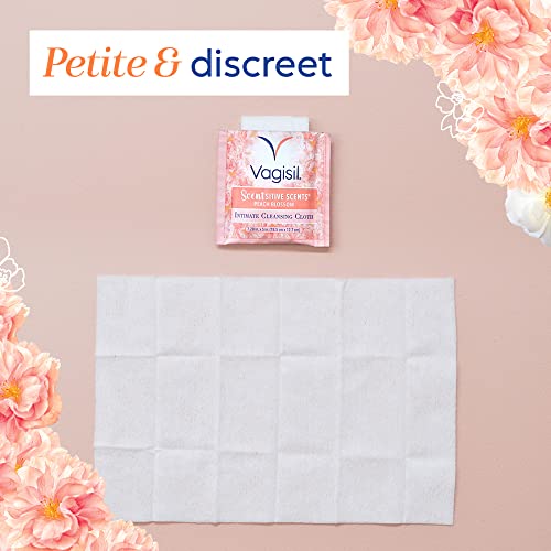 Vagisil Scentsitive Scents On-The-Go Feminine Cleansing Wipes, pH Balanced, Peach Blossom