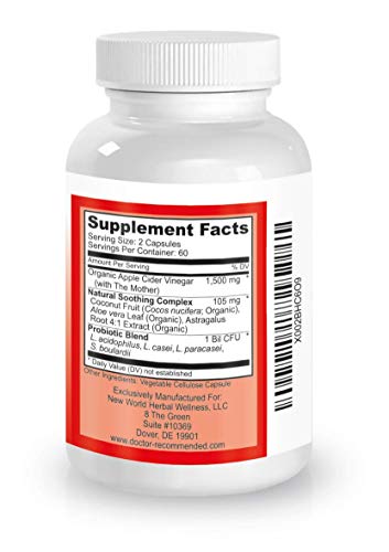 Apple Cider Vinegar Capsules - 100% Organic Apple Cider Vinegar Pills 1500 mg DOCTOR RECOMMENDED SUPPLEMENTS