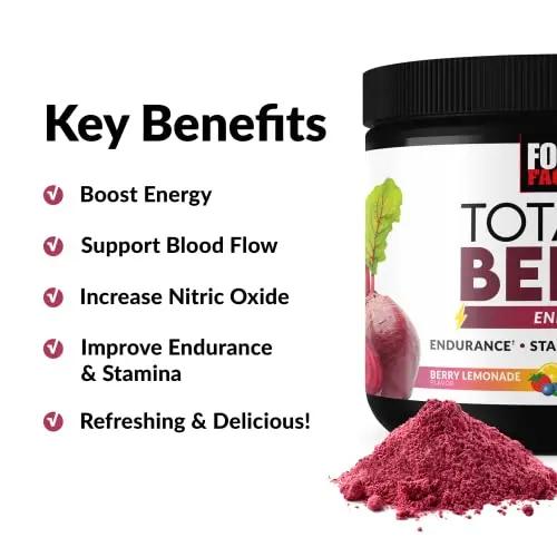 Force Factor Total Beets Energy Drink Mix, Superfood Beet Root Powder with Nitrates Force Factor